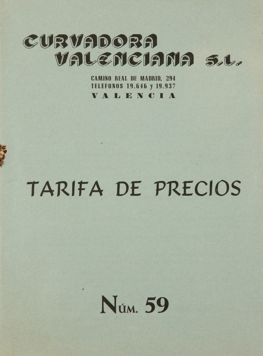 Tarifes de preus Curvadora valenciana s.l.